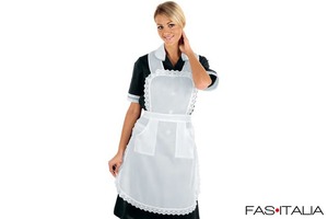 Grembiule con pizzo in piquet bianco